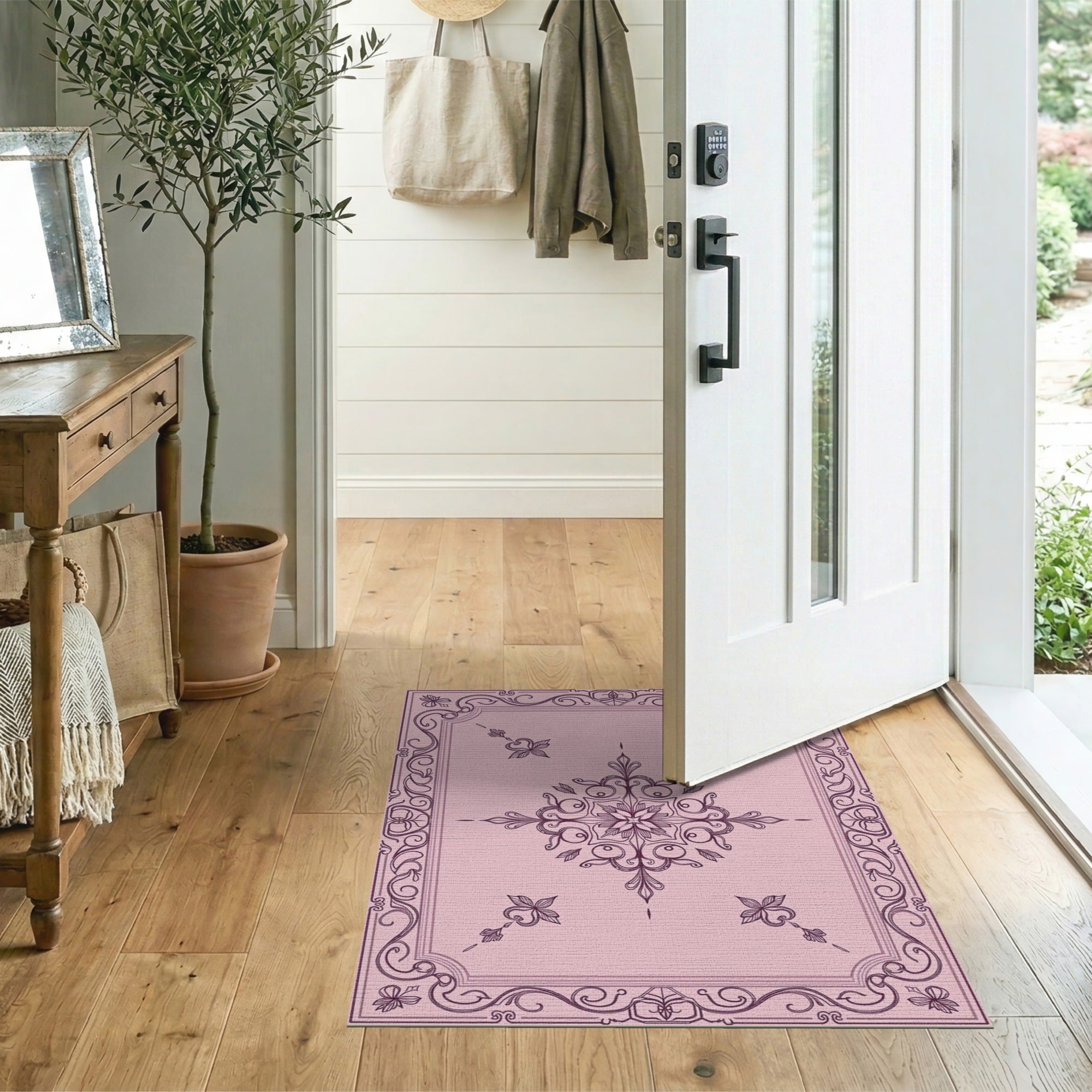 Ornate Floral Vintage Ornate Pink Floral Vintage Area Rug