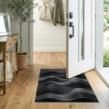 Layered Wave Black White Geometric Area Rug