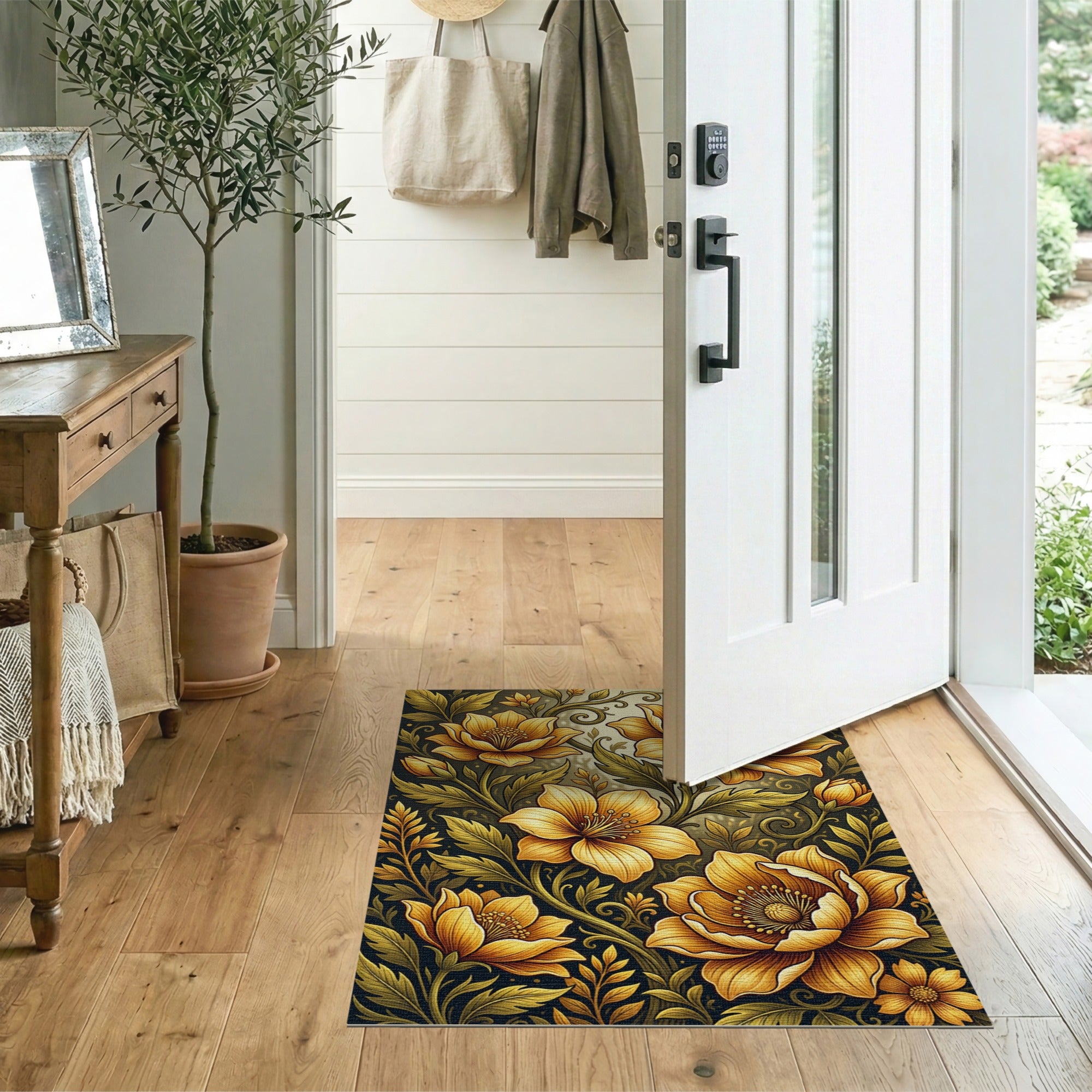 Golden Peony Floral Vintage Area Rug