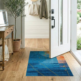 Teal Blue Geometric Sunset Abstract Area Rug