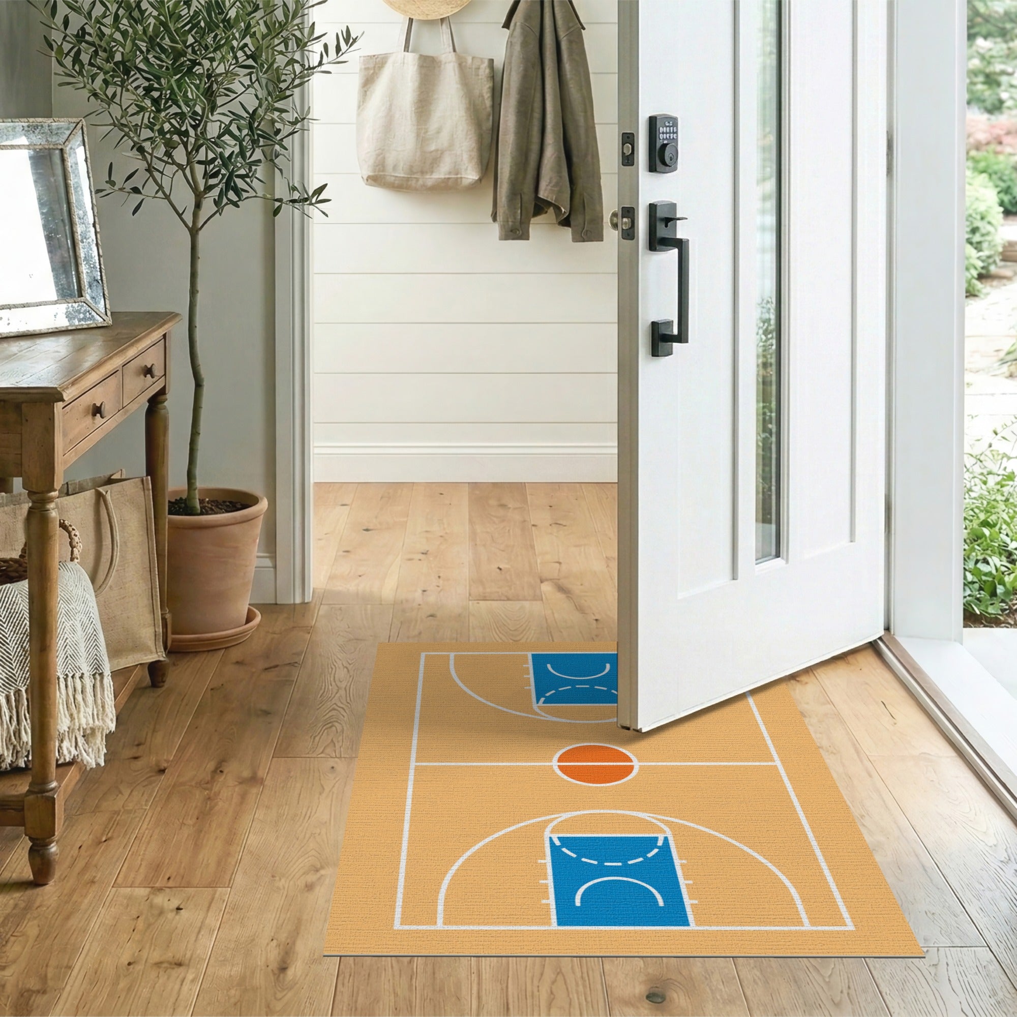 Orange Basketball Court Outline Area Rug