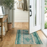 Teal Heritage Tribal Geometric Blue and Teal Area Rug