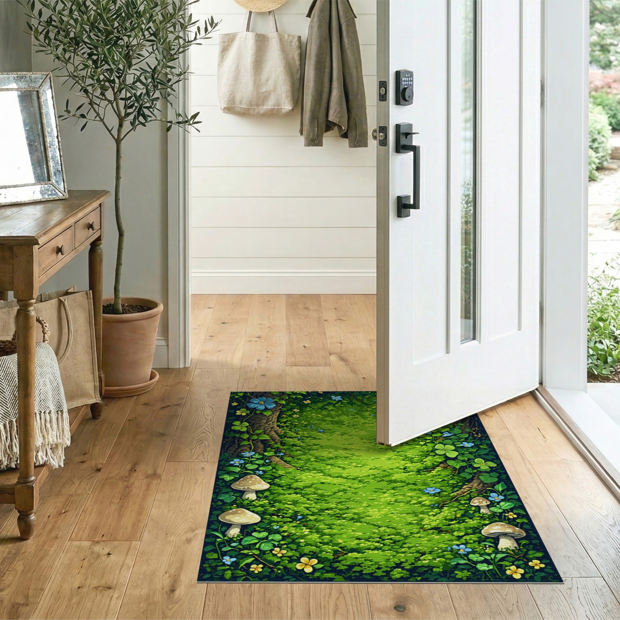 ODIKA Washable Enchanted Forest Garden Area Rug - Non-Slip Low Pile Whimsical Carpet