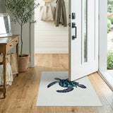 ODIKA Washable Sea Turtle Area Rug, Teal & Navy Coastal Non-Slip Low Pile Rug for Kids & Pets