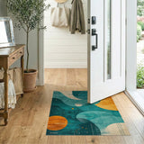 Blue and Teal Teal Abstract Wave Geometric Area Rug