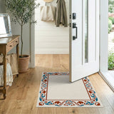 Ornate Teal Rust Persian Border Rug