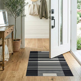 Modern Black White Geometric Block Stripe Rug