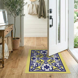 Yellow Navy Floral Medallion Area Rug