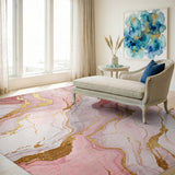 Rose Pink Gold Marble Abstract Area Rug