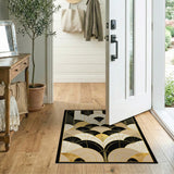 Washable Art Deco Geometric Black and Gold Low Pile Area Rug