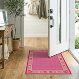 Vibrant Pink Persian Rug with Ornate Gold Borders