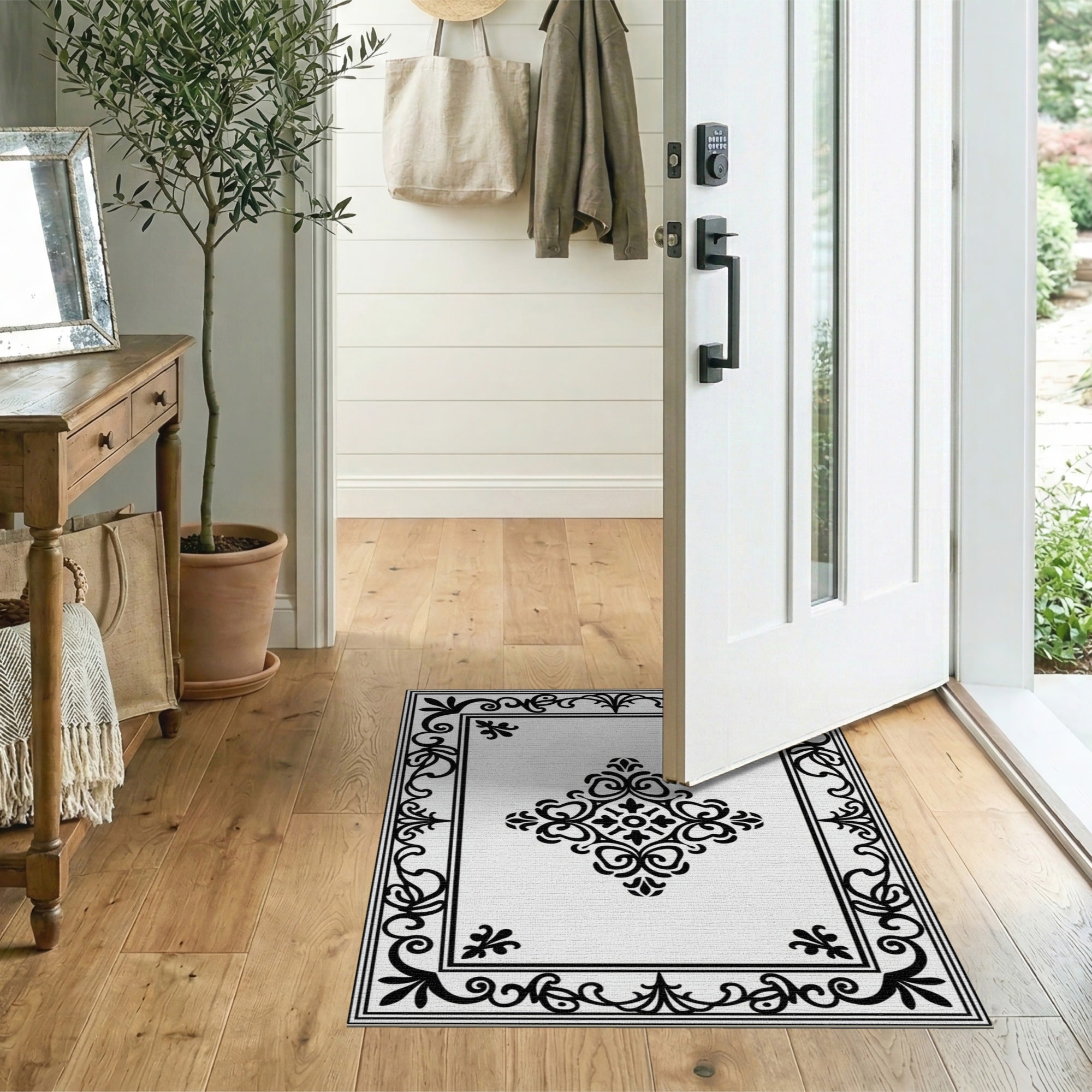 Black and White Ornate Black White Medallion Area Rug