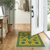 Teal Floral Persian Motif on Yellow Area Rug