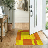 Yellow Vibrant Yellow Orange Geometric Grid Area Rug