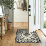 Ornate Black White Floral Medallion Rug