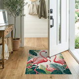 Pink Flamingos Tropical Foliage Area Rug