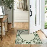 Ornate Green Leaf Scroll Frame Area Rug