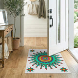 Vibrant Teal Sunburst Mandala Area Rug