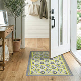 Grey Daisy Yellow Border Floral Area Rug