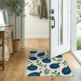 Teal Blue Pumpkin Leaf Pattern Area Rug