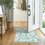 Whimsical Teal Waves Pink Bows Area Rug