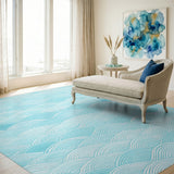 Coastal Beach Wave Blue Wave Coastal Area Rug
