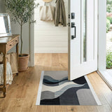 Modern Blue Wave Abstract Geometric Rug