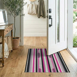 Vibrant Pink Black Grey Striped Geometric Area Rug