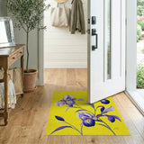 Purple Iris Blooms on Vibrant Yellow Rug