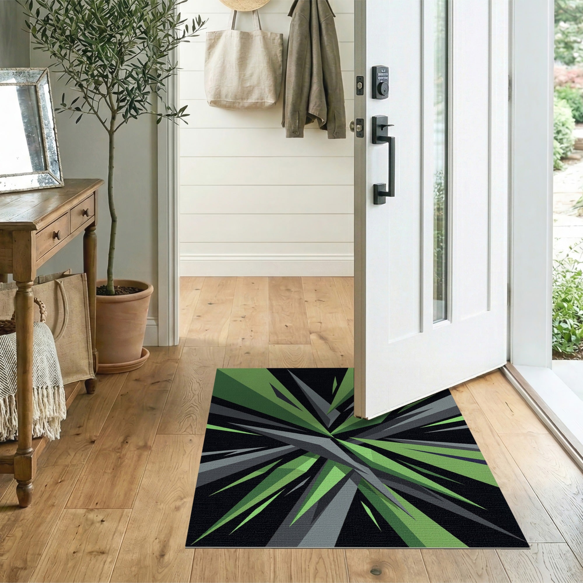 Vibrant Green Geometric Burst Area Rug