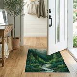 Washable Green Forest River Landscape Area Rug