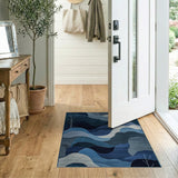 Navy Blue Abstract Mountain Wave Rug