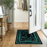 Blue and Teal Neon Circuit Blue Teal Geometric Area Rug