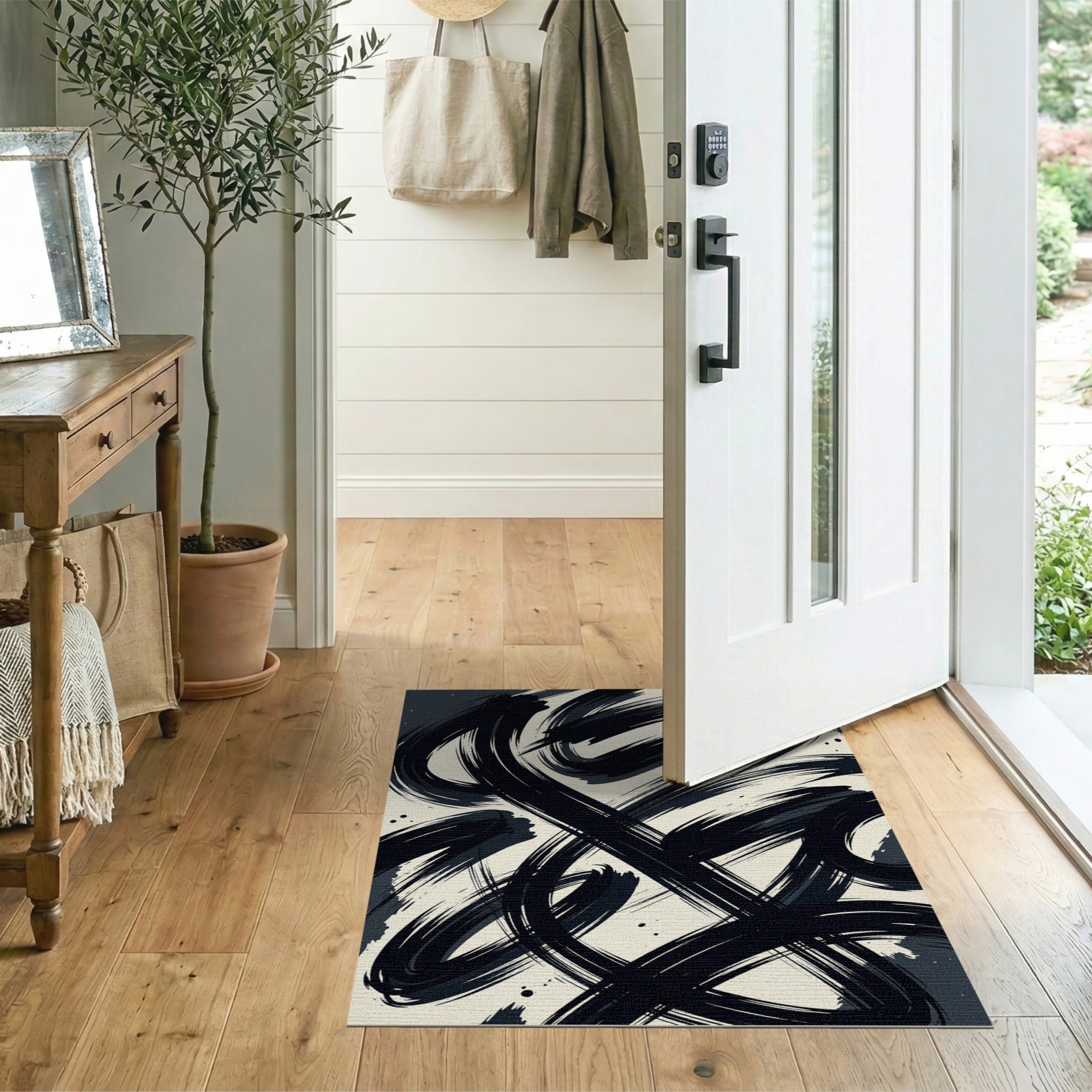 Dynamic Black Swirl Abstract Area Rug