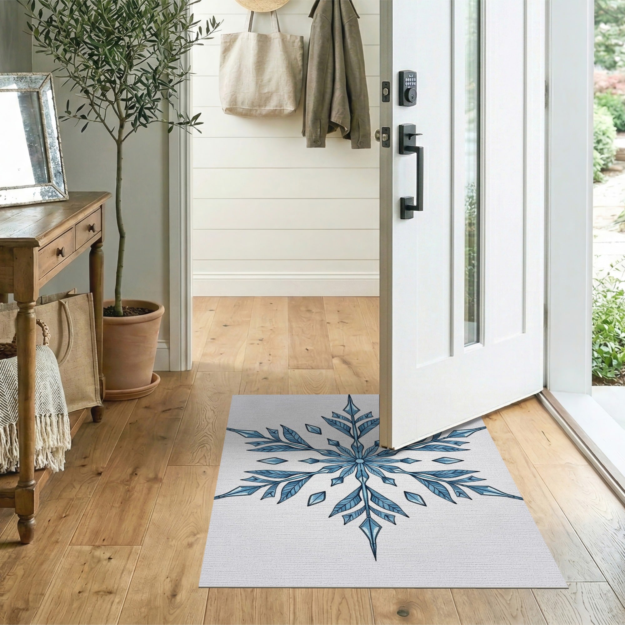 Intricate Blue Snowflake Area Rug