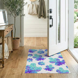 Whimsical Blue Dino Flower Kids Area Rug