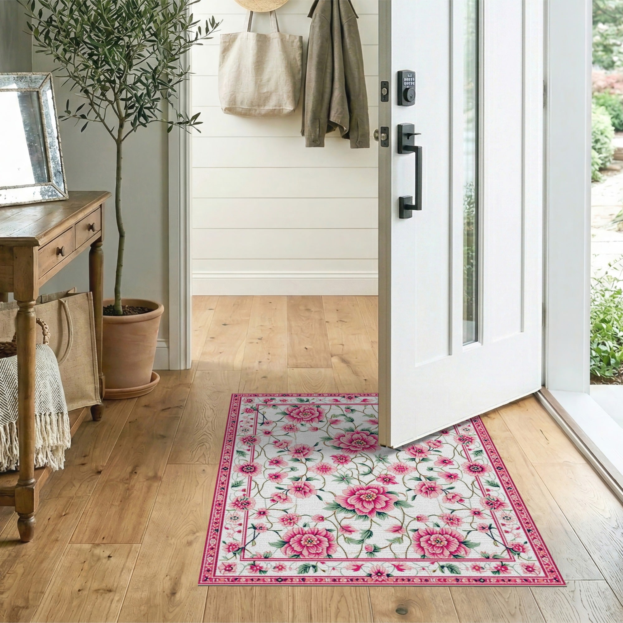 Exquisite Pink Peony Floral Vintage Rug
