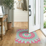 Multi-color and Patterns Vibrant Pink Teal Mandala Boho Area Rug