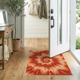 Vibrant Orange Spiral Tie-Dye Area Rug