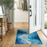 Fluid Blue Teal Wave Abstract Area Rug