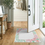 Delicate Pink Blossom Floral Border Rug