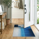 Blue Teal Geometric Block Dot Area Rug