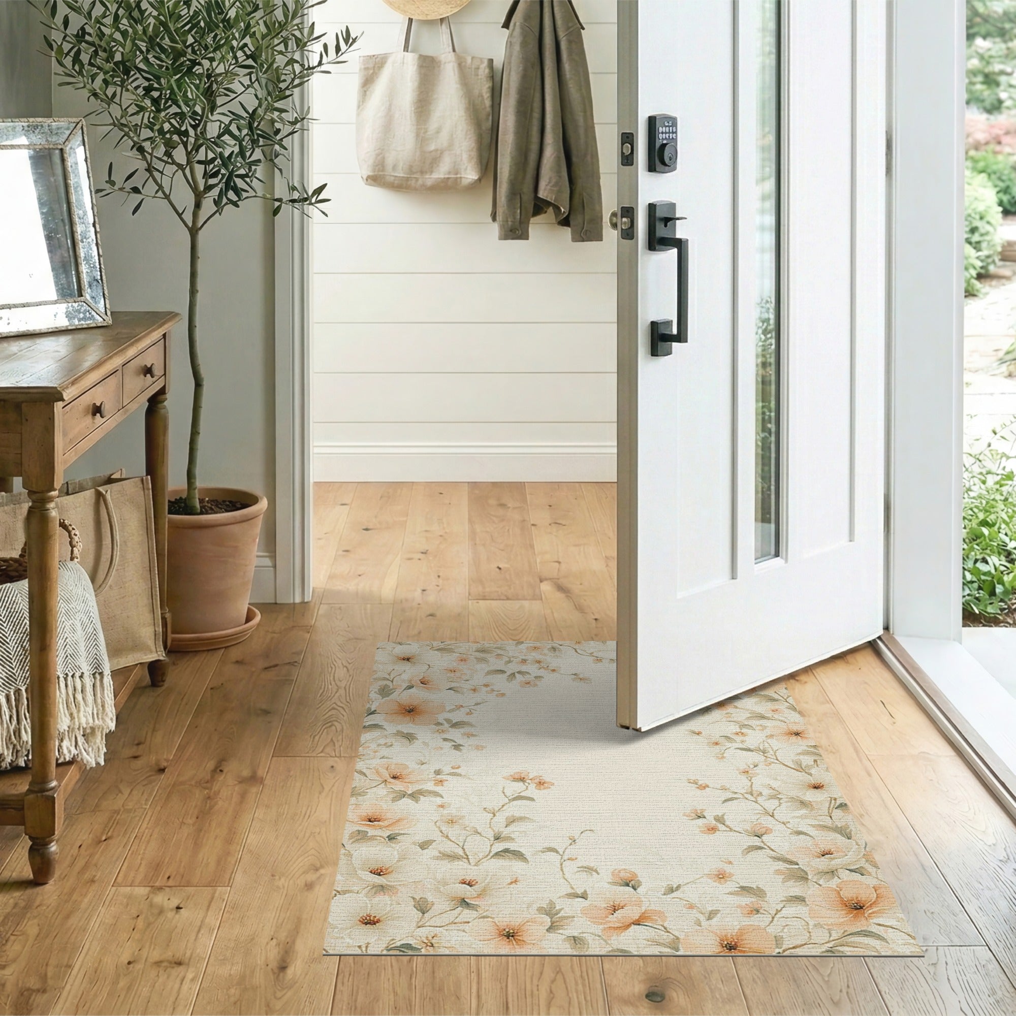 Vintage Floral Cream Peach Area Rug