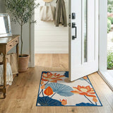 Teal Lotus Flower Area Rug with Orange Blooms