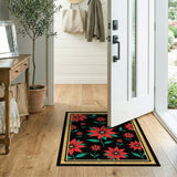 Red Poinsettia Floral Area Rug on Black