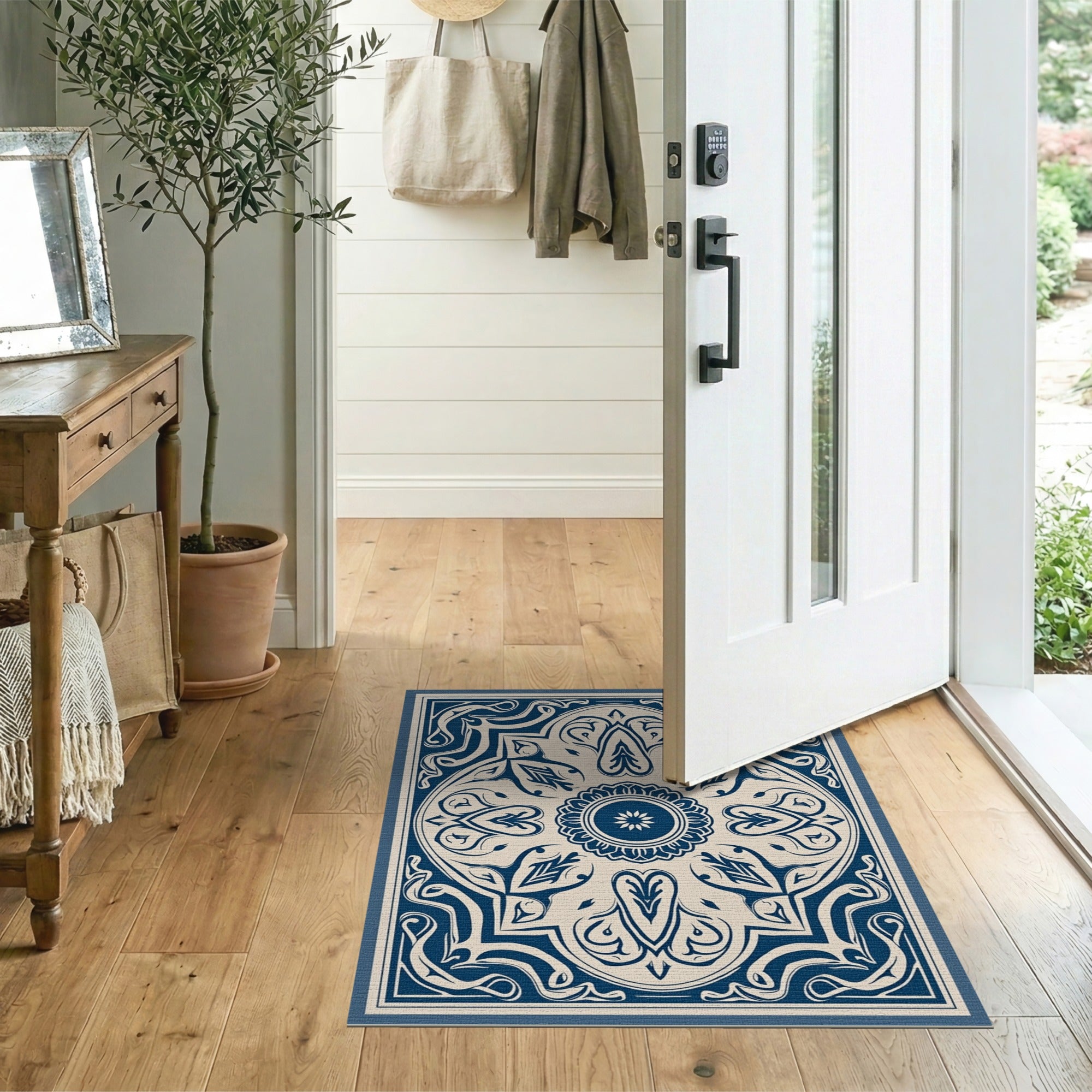 Ornate Navy Blue and Ivory Persian Area Rug