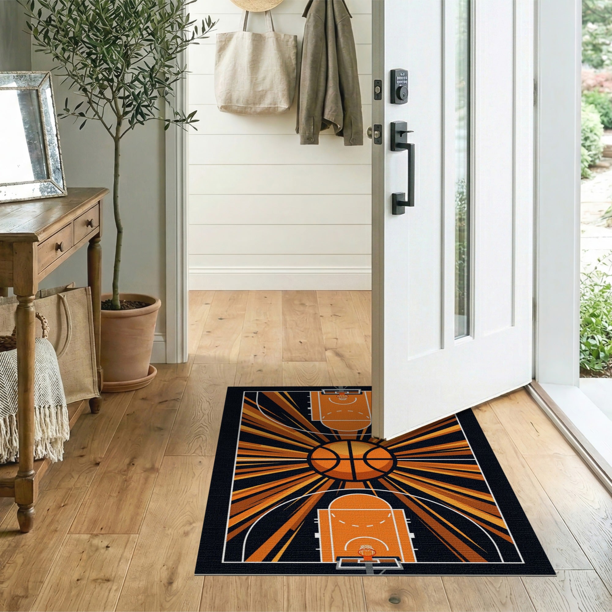 Basketball Court Geometric Geometric Modern Area Rug