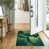 Green Lush Layered Monstera Leaves Green Area Rug