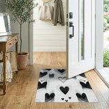 Black White Abstract Hearts Area Rug