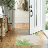 Green Peach Watercolor Leaves Area Rug